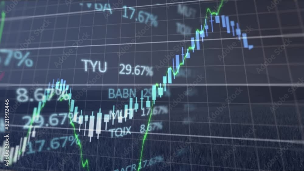 Aufkleber animation of financial data and graphs over digital screen and wind turbines