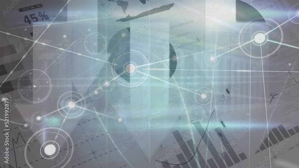 Poster animation of digital data processing and networks of connections over computer servers