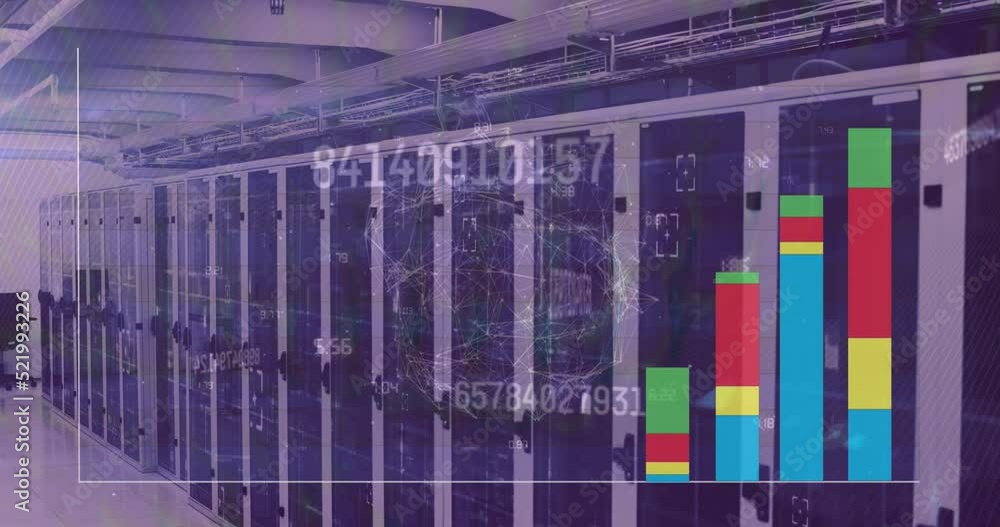 Poster animation of graph and numbers over servers