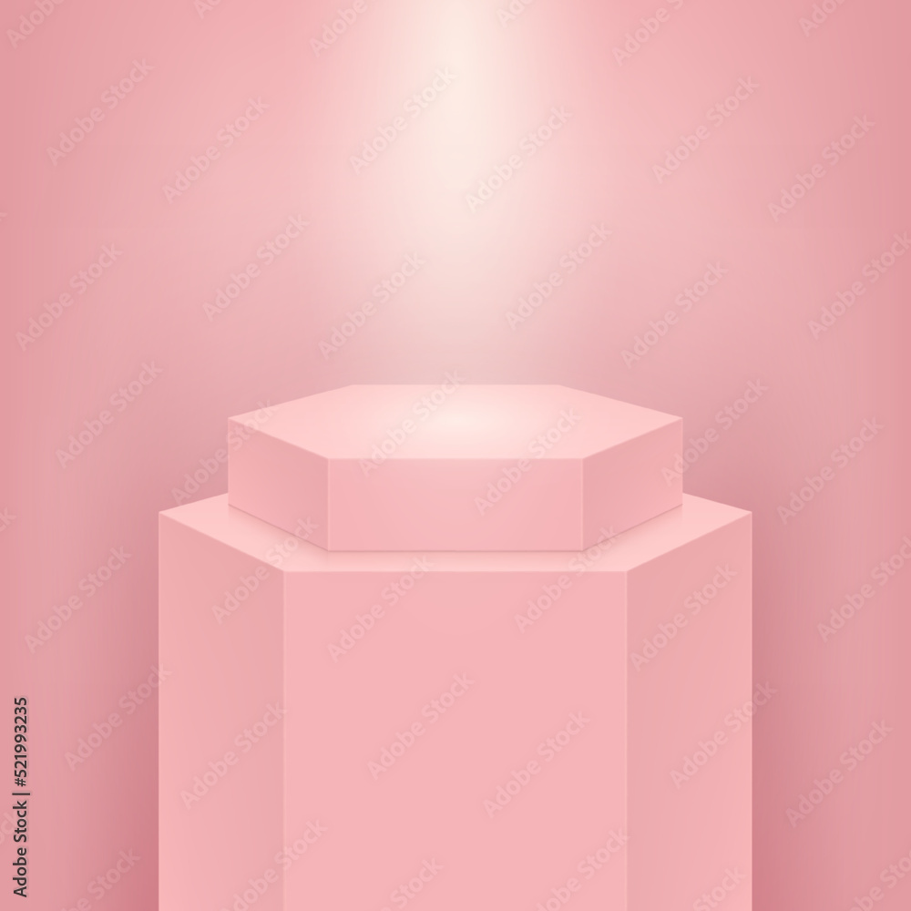 Poster pink hexagon 3d realistic podium isolated minimal scene for products showcase. vector illustration o