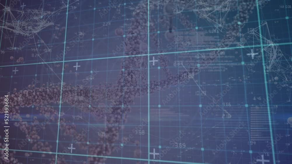 Poster animation of dna strand over grid and data processing