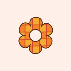 Groovy checkered flower. Colorful vector illustration in vintage style. Retro 70s 60s design element or icon