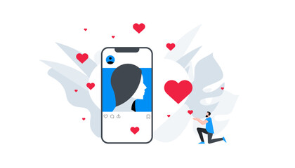 Social network like concept. Reaction on social media post. Animation ready duik friendly vector illustration.