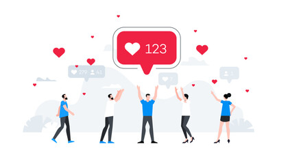 Social network like concept. Reaction on social media post. Animation ready duik friendly vector illustration.