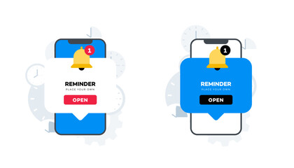 Conceptual vector mobile application reminders. Alarm notice. Calendar schedule notification. Animation ready duik friendly vector illustration.