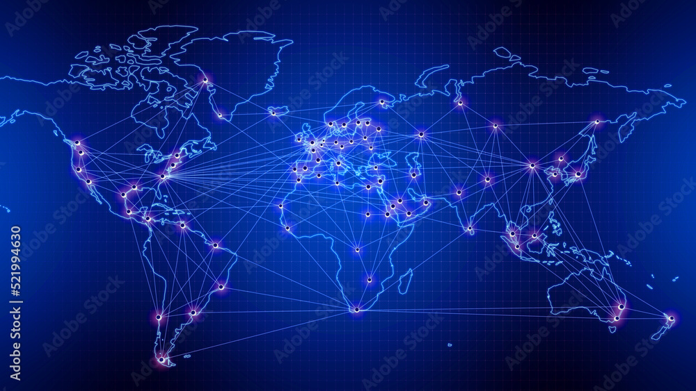 Poster global background/outline world map, countries cities are connected by lines. global communications,