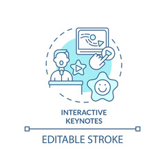 Interactive keynotes turquoise concept icon. Enhancing learning experience abstract idea thin line illustration. Isolated outline drawing. Editable stroke. Arial, Myriad Pro-Bold fonts used