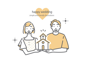 結婚を決めた若いカップル　シンプルでお洒落な線画イラスト