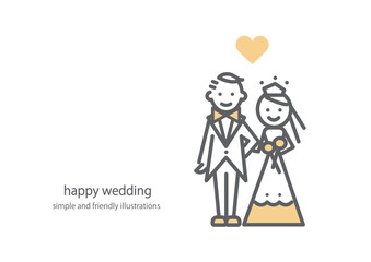 結婚式を挙げるカップル　線画アイコン　ブライダル　シンプルでお洒落な線画イラスト