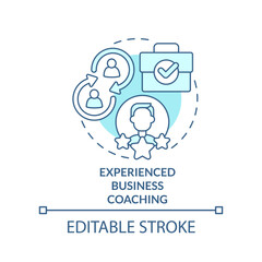Experienced business coaching turquoise concept icon. Business coaching service abstract idea thin line illustration. Isolated outline drawing. Editable stroke. Arial, Myriad Pro-Bold fonts used