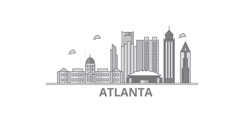 United States, Atlanta City city skyline isolated vector illustration, icons