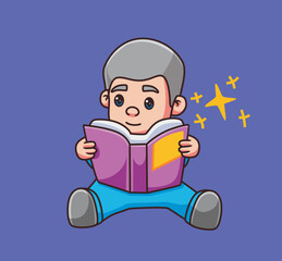 cute children reading a book. Isolated cartoon person illustration. Flat Style Sticker element vector
