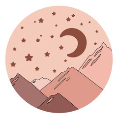 Vector illustration of night mountains. Graphic print design for t-shirt, apparel, posters, background and others.