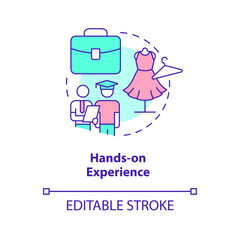 Hands on experience concept icon. Practice learning. Becoming fashion designer abstract idea thin line illustration. Isolated outline drawing. Editable stroke. Arial, Myriad Pro-Bold fonts used
