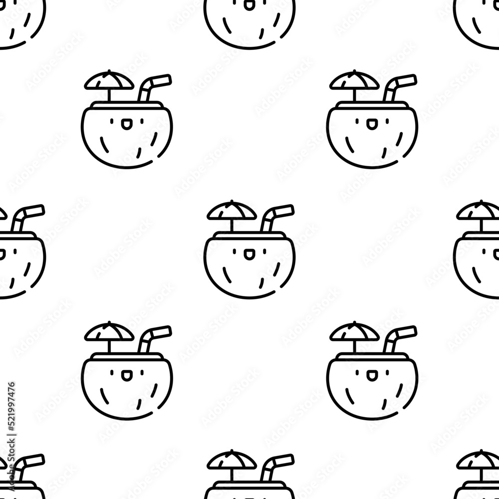 Poster coconut icon pattern. seamless coconut pattern on white background.