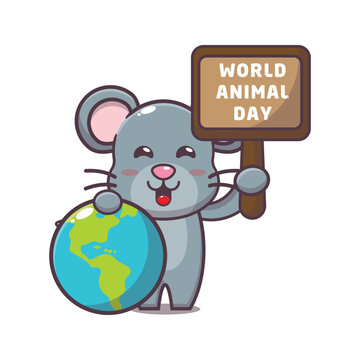Cute mouse cartoon vector illustration in world animal day