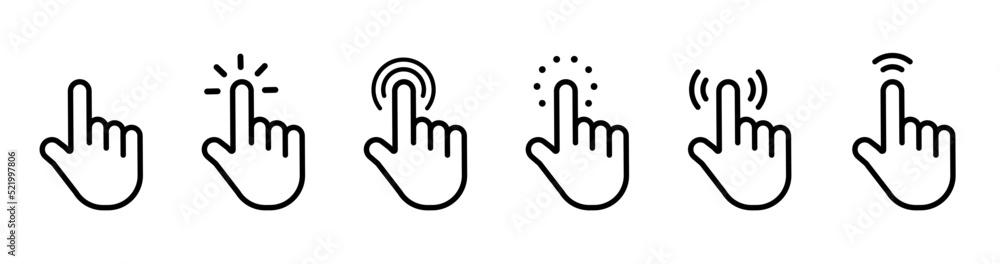 Fototapete Mouse click cursor set. Hand Cursor. Click icon. Mouse pointer set. Arrow cursor. Pointer click icon. Clicking cursor, pointing hand clicks and waiting loading icons. Website arrows or hand icon.