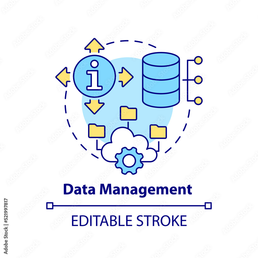 Aufkleber data management concept icon. collect and storing. data analyst skill abstract idea thin line illust