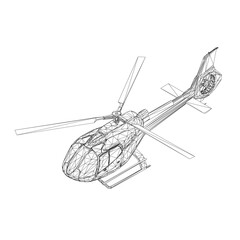 Helicopter wireframe from black lines isolated on white background. Isometric view. 3D. Vector illustration.