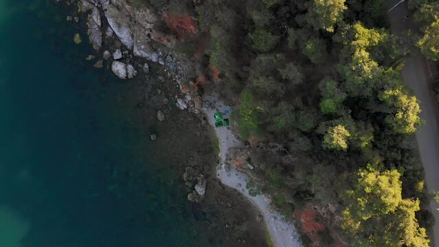 4k Top view of the island of Burgazada in Istanbul - Summer vibes, beach, swimming, holiday 