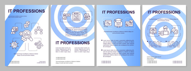 IT professions blue gradient brochure template. Programming. Leaflet design with linear icons. 4 vector layouts for presentation, annual reports. Arial-Black, Myriad Pro-Regular fonts used