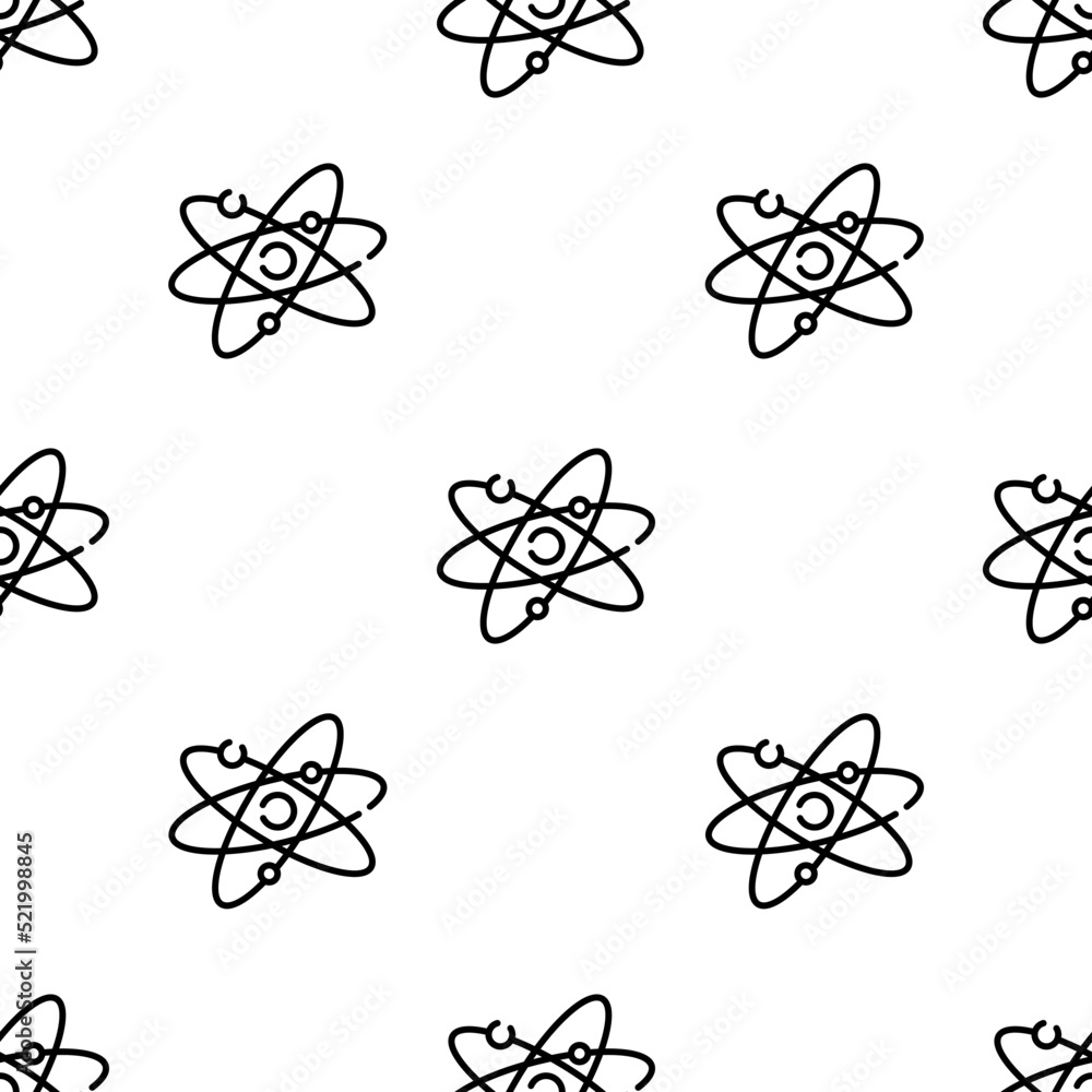 Poster atom icon pattern. seamless atom pattern on white background.