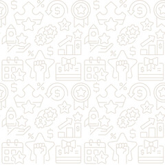 Business success abstract seamless pattern. Editable vector shapes on white background. Trendy texture with cartoon color icons. Design with graphic elements for interior, fabric, website decoration