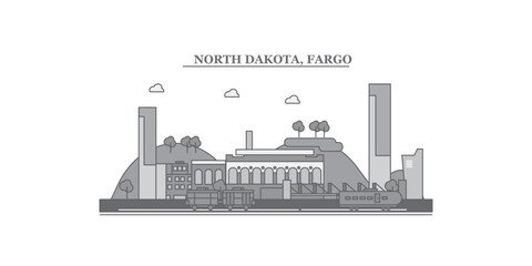 United States, Fargo city skyline isolated vector illustration, icons