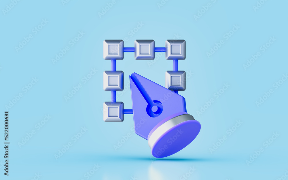 Poster fountain pen selection aria sign 3d render concept for writing document create border line