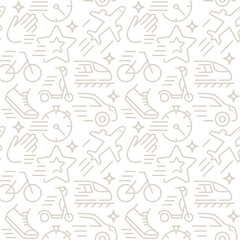 Transportation abstract seamless pattern. Editable vector shapes on white background. Trendy texture with cartoon color icons. Design with graphic elements for interior, fabric, website decoration