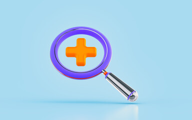 magnify glass with plus sign 3d render concept for zoom in view file page document work space