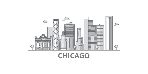 United States, Chicago City city skyline isolated vector illustration, icons