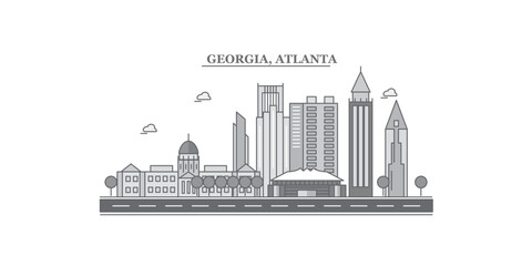 United States, Atlanta city skyline isolated vector illustration, icons