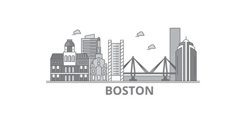 United States, Boston city skyline isolated vector illustration, icons