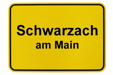 Illustration eines Ortsschildes von Schwarzach am Main in Bayern - obrazy, fototapety, plakaty