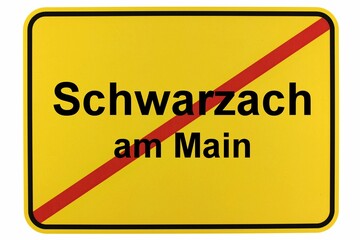 Illustration eines Ortsschildes von Schwarzach am Main in Bayern - obrazy, fototapety, plakaty