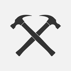 Two crossed hammers graphic sign. Working tools sign isolated on white background. Logo element. Vector illustration