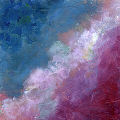 Conceptual abstract close-up of a painting with acrylic and palette knife. Acrylic painting in different colors. The picture is painted with acrylic on cardboard. Suitable for advertising, business ca