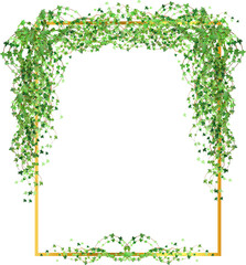 Abstract invitation design with leaves, tvigs and geometric frame.Golden frame with green branchHerbal minimalistic vector frame.Greenery wedding square invitation.