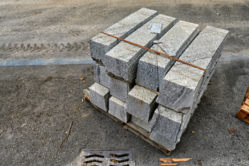 granite curbs before paving the road with porous asphalt for traffic noise.reduction in geneva,...