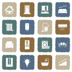 Household Icons. Grunge Color Flat Design. Vector Illustration.