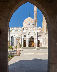 Fototapeta na wymiar Mustafa Mosque is a large Islamic temple in Sharm El Sheikh, Sinai Peninsula, Egypt. Religion concept