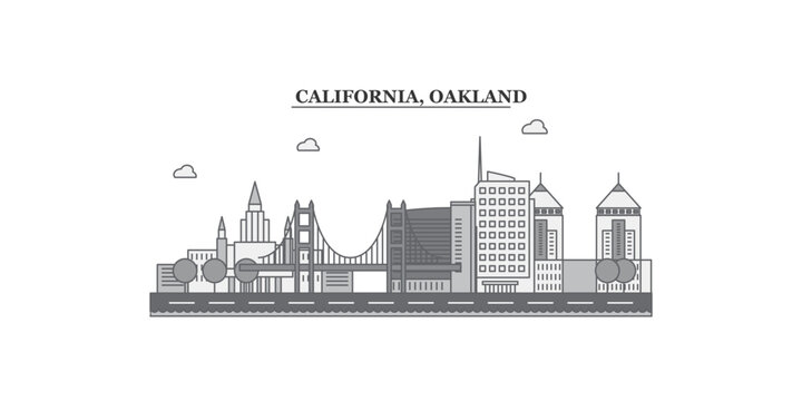 United States, Oakland city skyline isolated vector illustration, icons