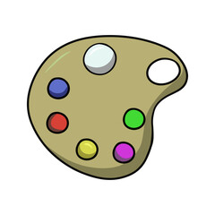 School Oval wooden palette with multicolored paints, cartoon vector