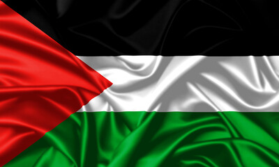 Palestine waving flag close up satin texture background