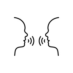 Two Man Talk Line Icon. People Face Head in Profile Speak Linear Pictogram. Person Conversation Speech Outline Icon. Communication Discussion. Editable Stroke. Isolated Vector Illustration