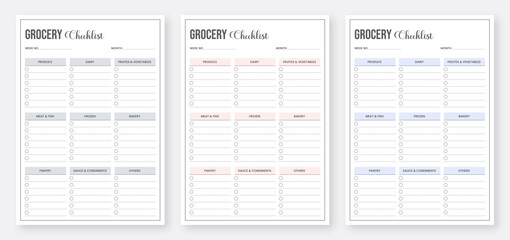 Grocery List Planner Template. Minimalist grocery list planner pages design. Printable Grocery Checklist Planner Template.