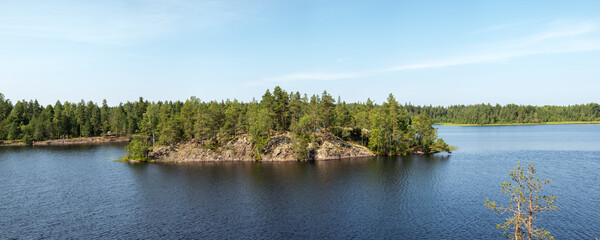 lake with a rocky island