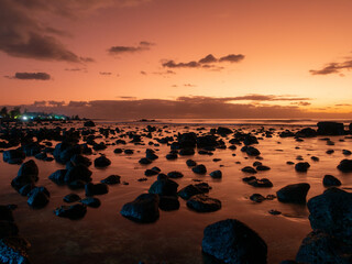 Sunset over the indian ocean in Mauritius Trou aux biches with afterglow