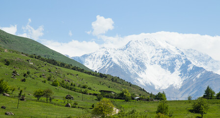 panorama of beautiful countryside sunny afternoon. wonderful springtime landscape in mountains. - 522011420